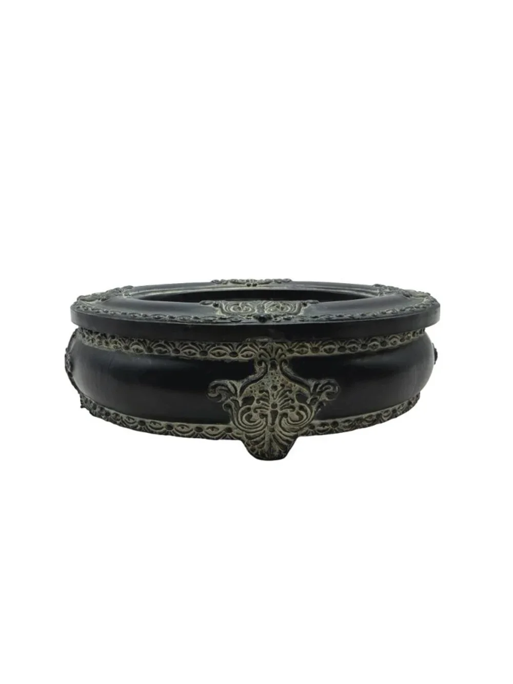 Vintage Black Oval Picture Frame Trinket Box Ornate Detailing, Velvet Interior